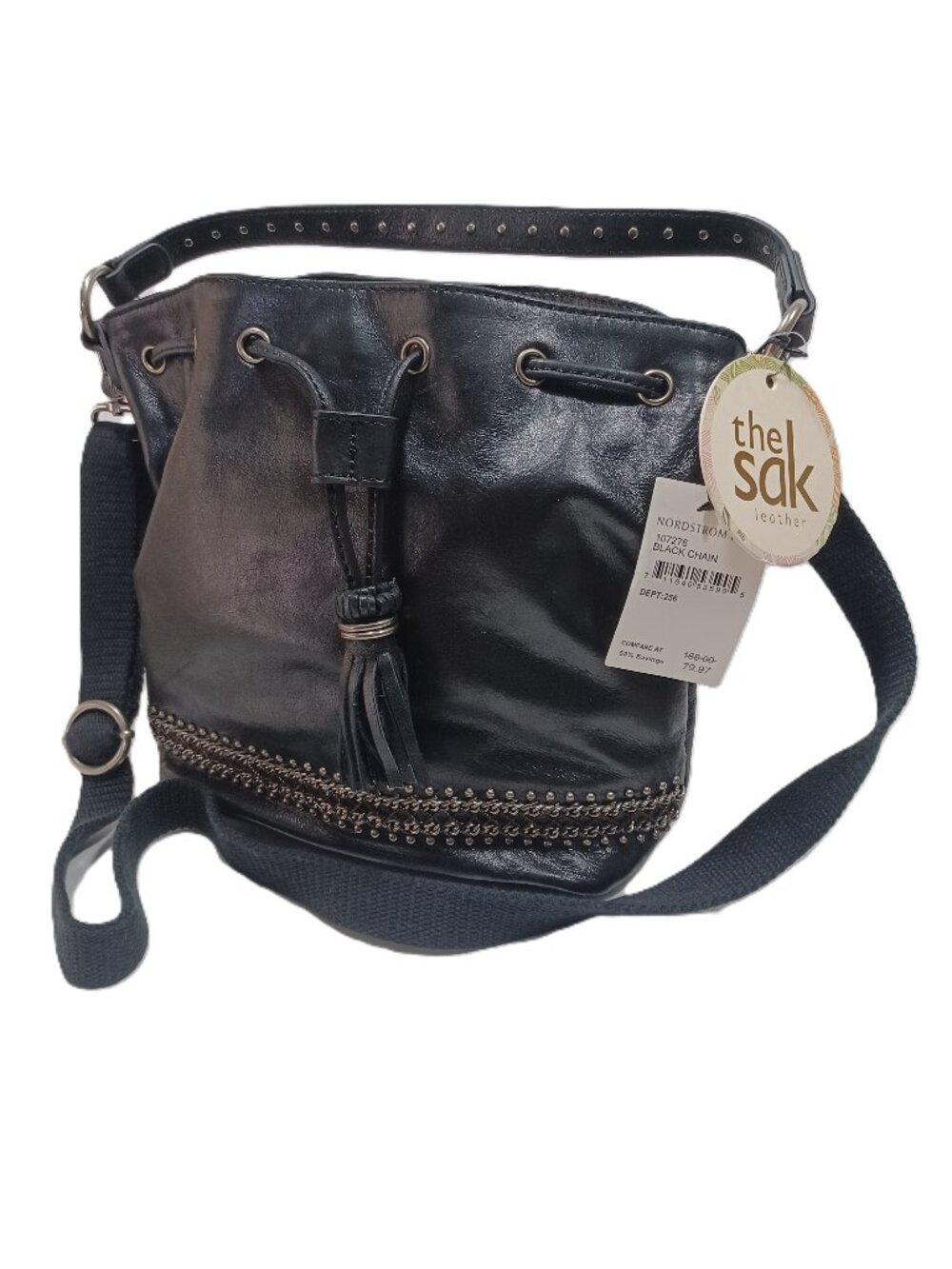 NWT The Sac Ukiah Black Leather Heritage Style Drawstring Bucket Bag - Picture 5 of 13